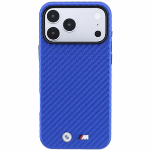 BMW suojakuori laitteelle iPhone 18 Pro Max / 17 Pro Max: (Carbon Metal Logo), MagSafe-yhteensopiva, väri: sininen