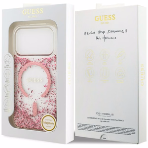 Guess Resin Bottom Glitter MagSafe suojakuori malleille iPhone 18 Pro Max / 17 Pro Max, vaaleanpunainen