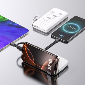 Wozinsky W11-W 10000mAh 10W varavirtalähde sisäänrakennetuilla kaapeleilla ja taskulampulla - valkoinen
