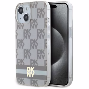 DKNY IML Ruudullinen Mono-kuvio ja Painetut Raidat MagSafe Suojakuori iPhone 15 / 14 / 13:lle - beige