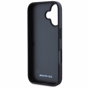 AMG Leather Debossed Lines Black Logo Suojakuori iPhone 16:lle - musta