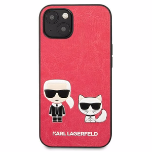 Karl Lagerfeld Ikonik Karl & Choupette suojakuori laitteelle iPhone 13 mini, fuksianvärinen