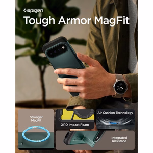 Spigen Tough Armor Mag MagSafe -suojakuori Google Pixel 11 Pro -mallille, tummanvihreä