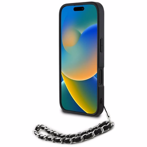 Karl Lagerfeld Saffiano Crystals ketjulla iPhone 16 Suojakuori - Musta