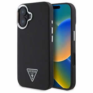 Guess GUHMP16MPGTSPSK iPhone 16 Plus 6.7 musta/musta kovakuori Grained Triangle MagSafe