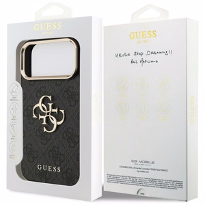 Guess PU Leather 4G Metal Logo Gold Frame -kuori Apple iPhone 18 Pro Max -puhelimelle, musta