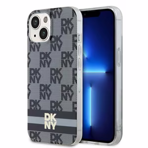DKNY IML Ruudullinen Mono-kuvio ja Painetut Raidat MagSafe Suojakuori iPhone 15 Plus / 14 Plus:lle - musta