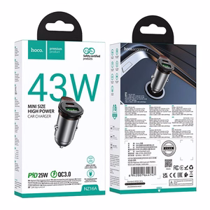 Autolaturi Hoco USB-A + USB-C QC3.0 PD 43W + USB-C - USB-C -kaapeli NZ16A metallinen harmaa