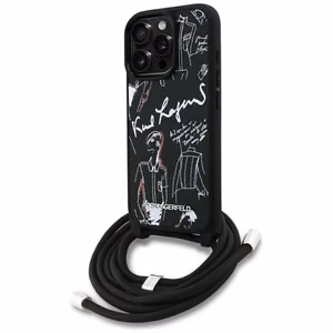 Karl Lagerfeld Crossbody Grained Pattern & Logo suojakuori iPhone 16 Pro Max - musta