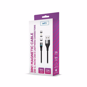 Setty USB-magneettikaapeli 1 m 2A nailon musta