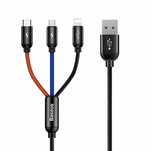 Baseus Three Primary Colors 3in1 USB-A - micro USB / Lightning / USB-C 3.5A kaapeli 1,2 m - musta