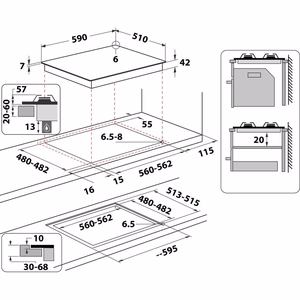 Whirlpool AKT 627/NB1 -integroitava kaasukeittotaso, musta, 59 cm, 4 keittoaluetta
