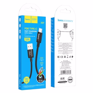 Kaapeli USB-A - USB-C Hoco 3A 1 m X89 musta