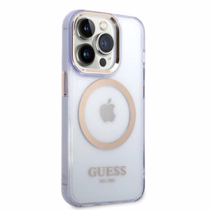 Guess GUHMP14LHTCMU iPhone 14 Pro 6.1" violetti/violetti Suojakuori Gold Outline Translucent MagSafe