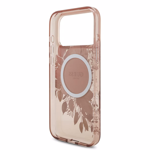 Guess IML Flowers Pearl Strap MagSafe -suojakuori iPhone 17 Pro Max - pinkki