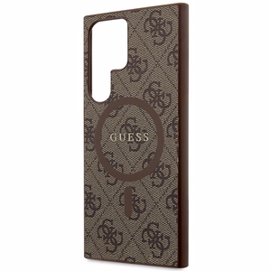 Guess 4G Collection Nahkainen Metal Logo MagSafe Suojakuori Samsung Galaxy S24 Ultralle - ruskea