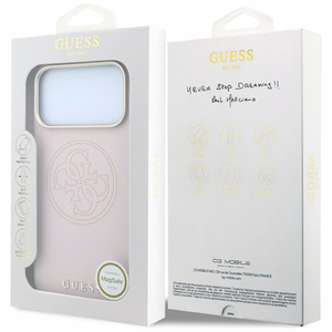 Guess Perforated 4G Gold Logo MagSafe suojakuori mallille iPhone 17 Pro / 18 Pro – väri: vaaleanpunainen
