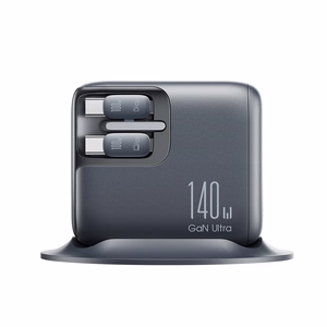 Joyroom Podix JR-TRD01 GaN 140W Desktop Charger with 5 Ports and Dual Retractable Cables - Gray
