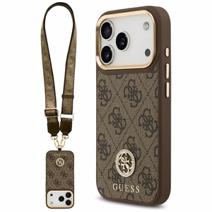 Guess 4G Strass Logo & Big Strap Metal Buttons MagSafe suojakuori iPhone 17 Pro - ruskea