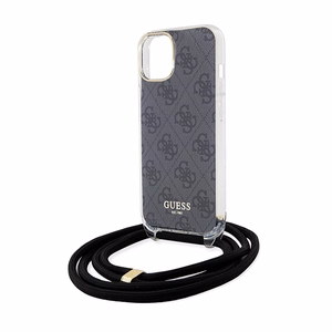 Guess Crossbody Cord 4G Print -suojakuori iPhone 15/14/13:lle - musta