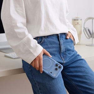 Tech-Protect MagOne CC MagSafe suojakuori ja 2 kpl karkaistuja laseja malleille iPhone 18 Pro Max / 17 Pro Max, läpinäkyvä sininen