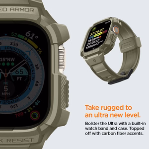 Spigen Rugged Armor Pro - Ranneke ja suojakuori Apple Watch Ultralle 49 mm (Vintage Khaki)