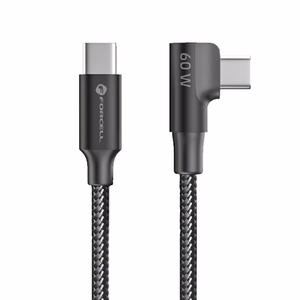 Kaapeli USB C - USB C Forcell F-Energy QC4.0 PD 3A 60W Cafule 90° 1,2 m CC-1Deg musta