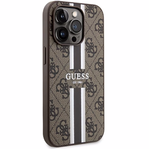 Guess 4G Printed Stripes MagSafe Suojakuori iPhone 15 Pro:lle - ruskea