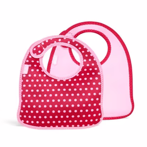 BUILT Mess Mate neoprene toddler bibs, set of 2, Baby Pink Mini Dots