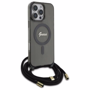 Guess Crossbody Cord Script MagSafe suojakuori iPhone 16 Pro:lle - musta