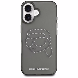 Karl Lagerfeld suojakuori iPhone 16 Pro:lle KLHCP16LHKHDCELK (IML Rhinestones S K Head) - musta