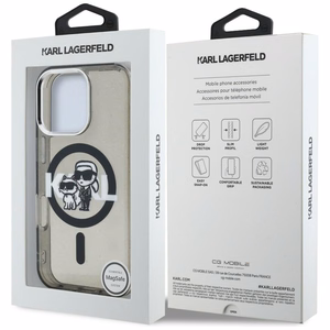 Karl Lagerfeld IML Glitter Karl & Choupette Sketch Logo MagSafe suojakuori iPhone 16 Pro Max - musta