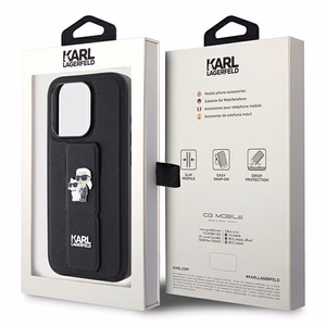 Karl Lagerfeld Gripstand Saffiano Karl&Choupette Pins case for iPhone 14 Pro - black