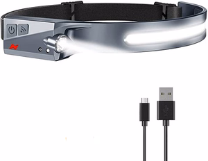 USB-C-ladattava LED-otsalamppu liiketunnistimella, IPX4, 1200 mAh – musta
