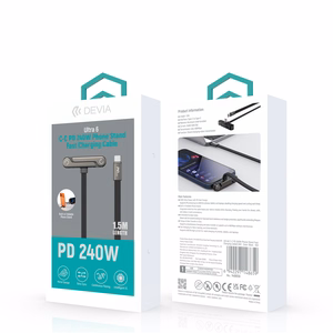 Devia Ultra6 USB-C–USB-C-kaapeli jalustalla, 1,5 m, 240 W