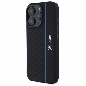 BMW Silikoninen Hexagon Blue Line MagSafe suojakuori iPhone 16 Pro:lle - musta