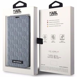Karl Lagerfeld KLBKP14LSAKLHPG iPhone 14 Pro 6.1 kirjakuori hopeinen/hopeinen Saffiano Monogram