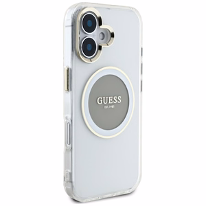 Guess IML Metal Colored Circle Classic Logo MagSafe Suojakuori iPhone 16:lle - harmaa