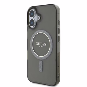 Guess IML Glitter Circle MagSafe Suojakuori iPhone 16:lle - musta