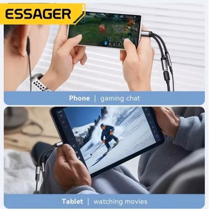 Adapter Essager "Dual String2" Black (In: Male Type-C / Out: Female 2xType-C)