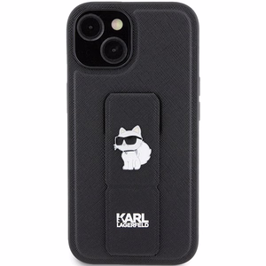 Karl Lagerfeld Gripstand Saffiano Choupette Pins Suojakuori iPhone 15:lle - musta