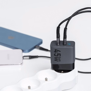 Puhelimen laturi Forcell F-Energy GaN USB C + USB A QC4.0 PD 4A 45W VT-39 harmaa