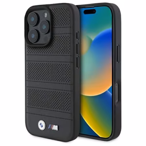 BMW M Perforated And Stitched Line MagSafe Suojakuori iPhone 16 Pro Max:lle - Musta