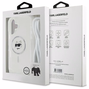 Karl Lagerfeld IML Choupette Head & Cord MagSafe suojakuori iPhone 16:lle - läpinäkyvä