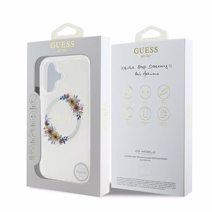 Guess IML Flowers Wreath MagSafe Suojakuori iPhone 16 Plus:lle - läpinäkyvä