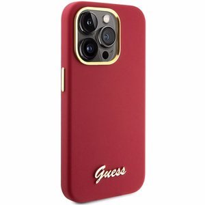Guess Silicone Script Metal Logo & Frame kotelo iPhone 15 Pro - punainen