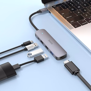 Sovitin Hoco HB27 Type-C monitoiminen HDMI+USB3.0+USB2.0x2+PD harmaa