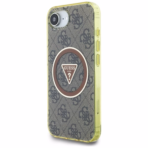GUESS IML Metal Glitter 4G Circle Triangle MagSafe Alkuperäinen Suojakuori iPhone 17e/16e:lle - Ruskea