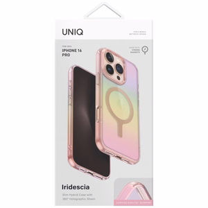 Uniq Iridescia Magclick Lataus Suojakuori iPhone 16 Pro:lle - Vaaleanpunainen