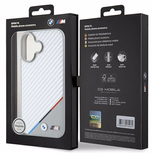 BMW M Carbon Tricolor Line MagSafe Suojakuori iPhone 16:lle - harmaa